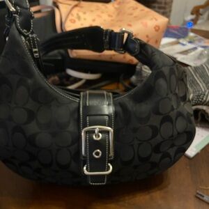 Coach Black Signature Buckle Hobo Canvas